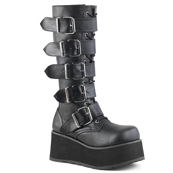 Demonia Trashville-518 Black Vegan Leather Stiefel Herren D540-972 Gothic Kniehohe Stiefel Schwarz Deutschland SALE
